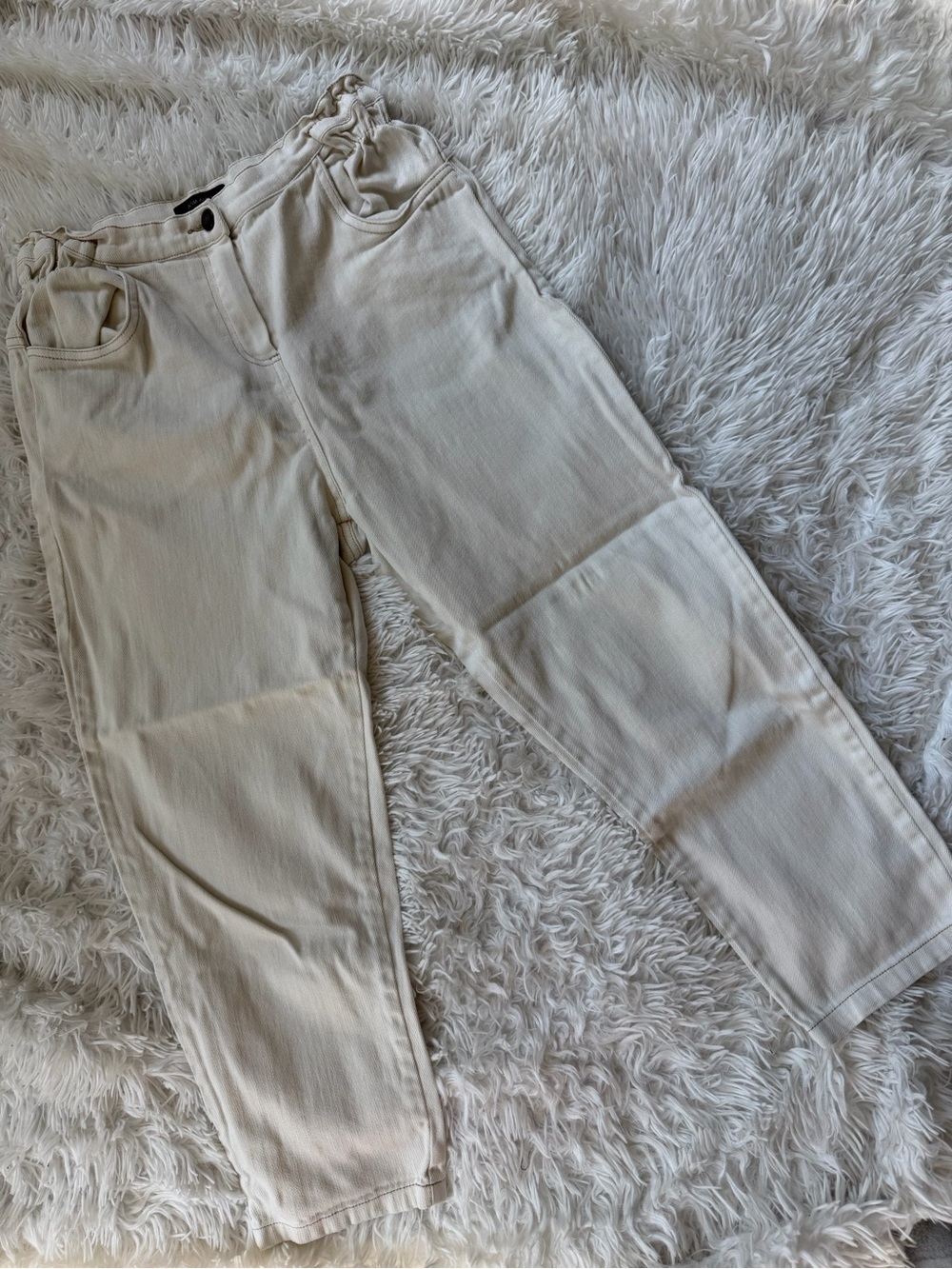 ASM ANNA Cream Pull On Stretch Jeans Elastic Waist Cropped Pants
